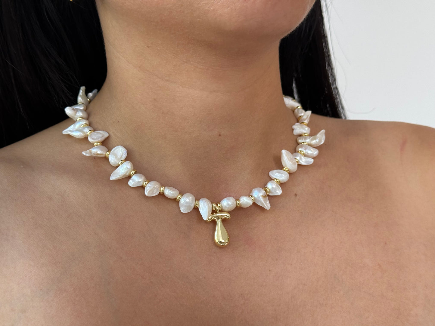 Chunky Pearl Initial Necklace