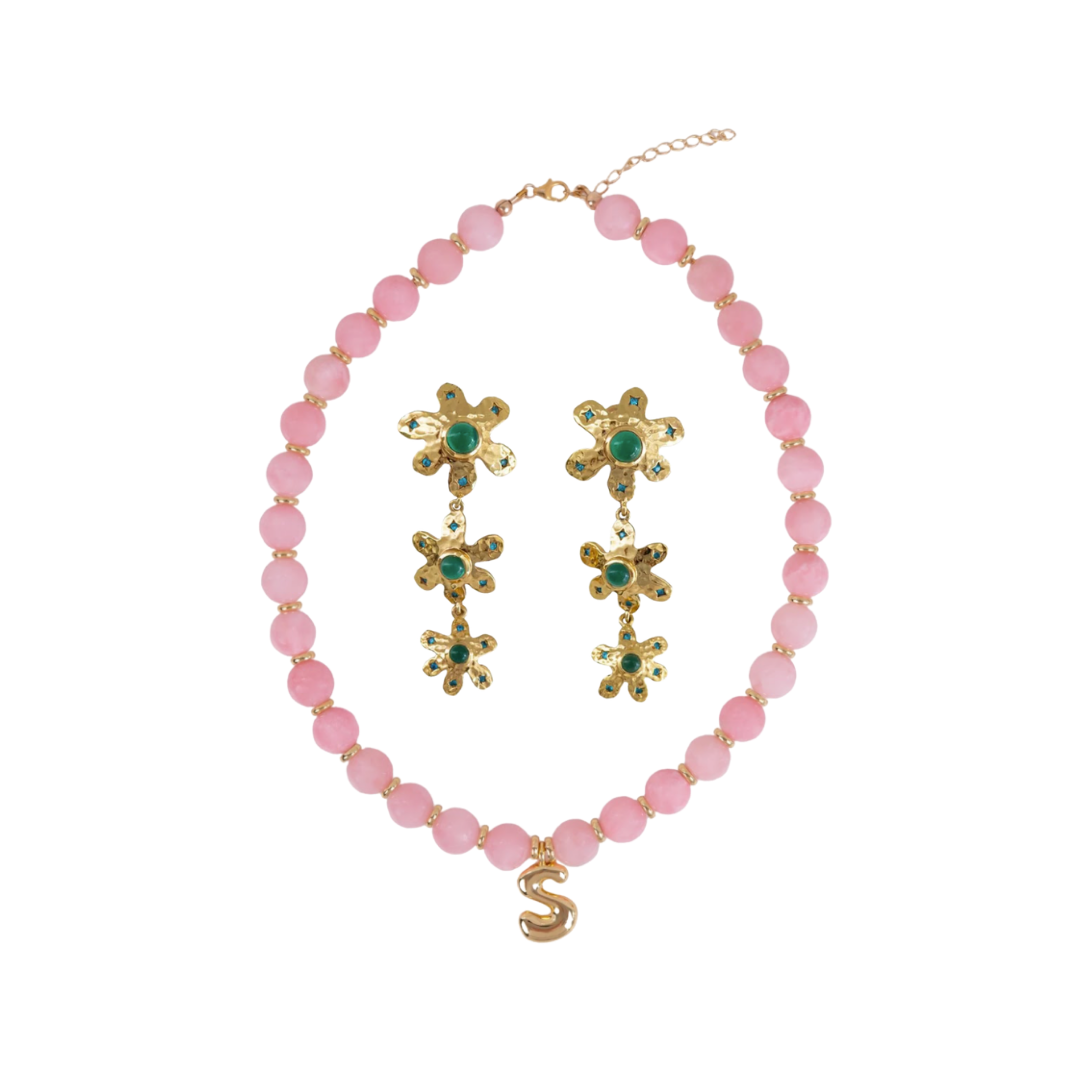 Poet Initial Necklace and Flower Drop Earring Bundle
