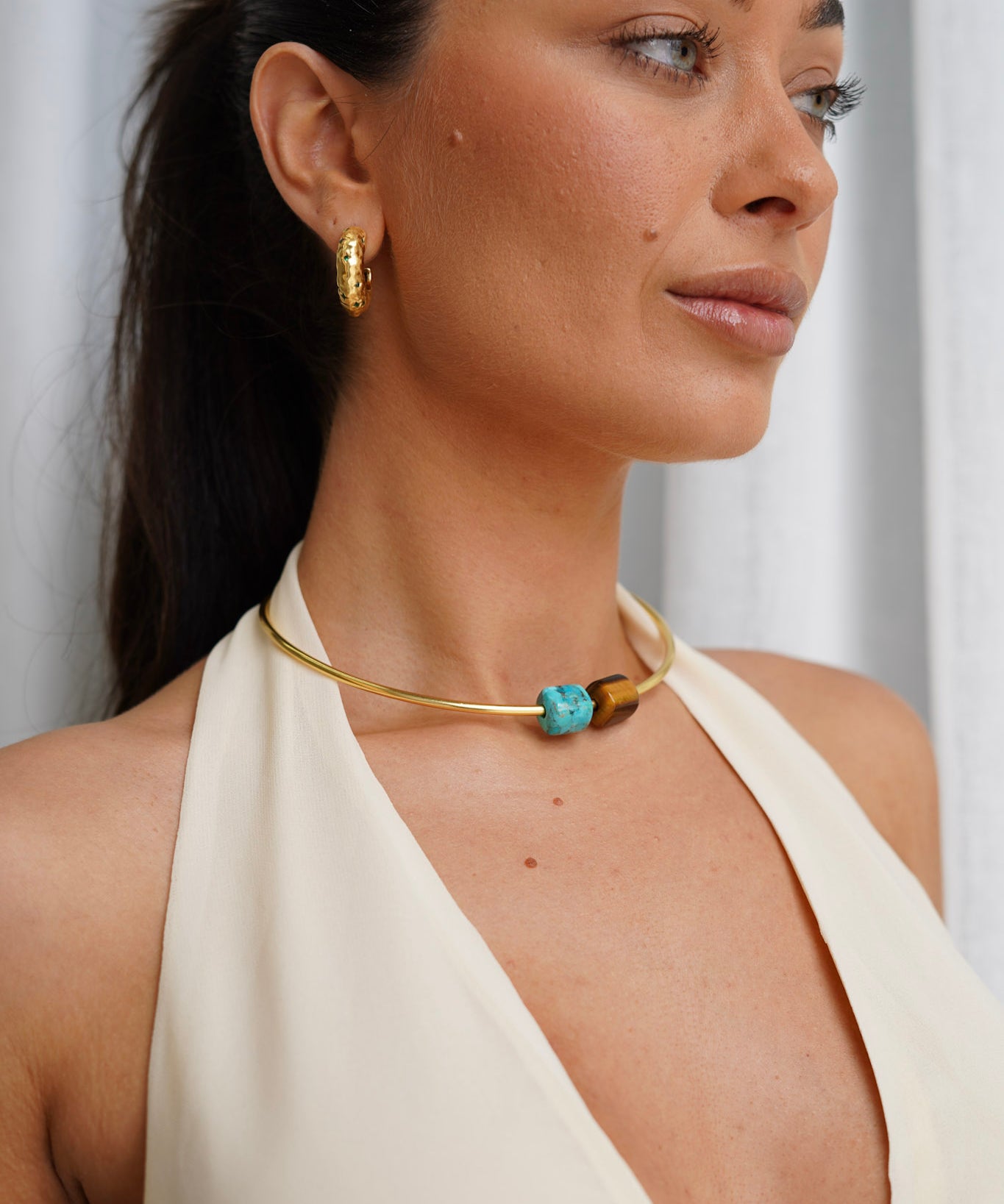 Paloma Choker Necklace with Turquoise Stone Charm