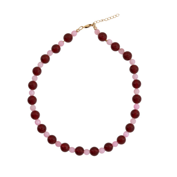 Harper Base Necklace - Handcrafted Beaded | Red Agate & Pink Jade