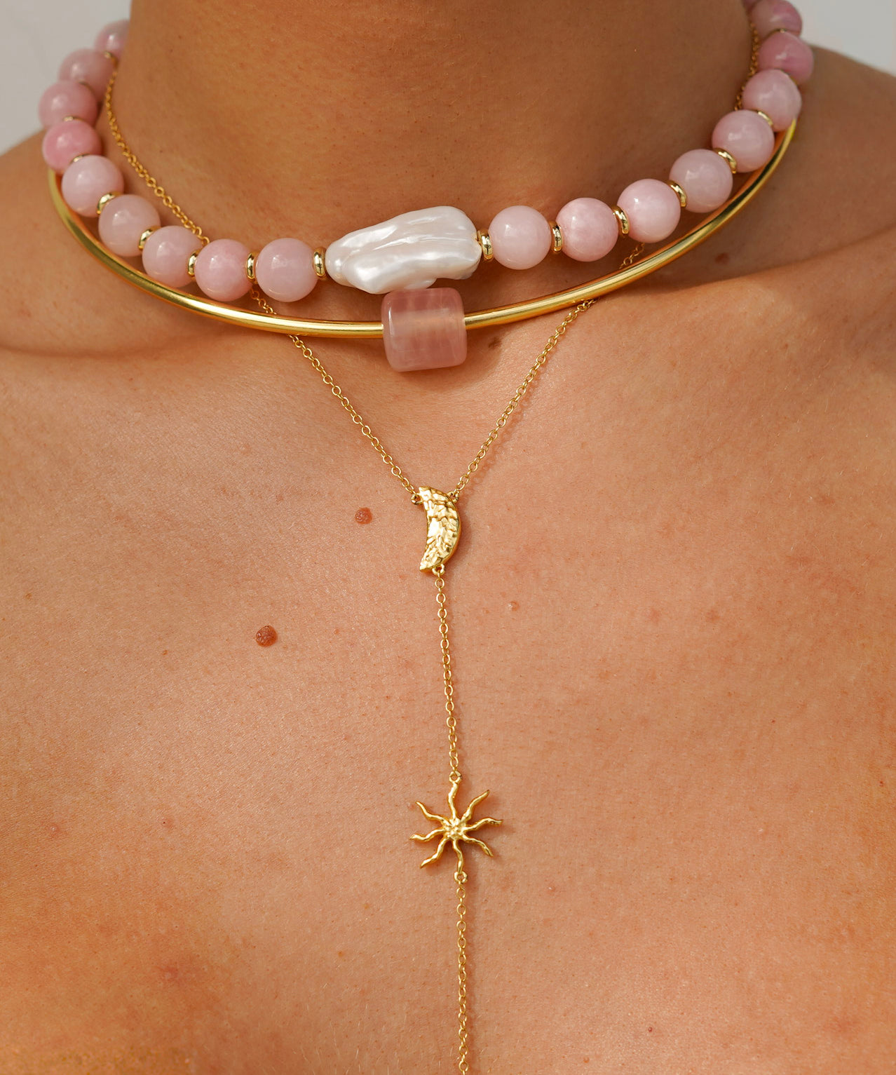 Paloma Choker Necklace with Rose Quartz Stone Charm