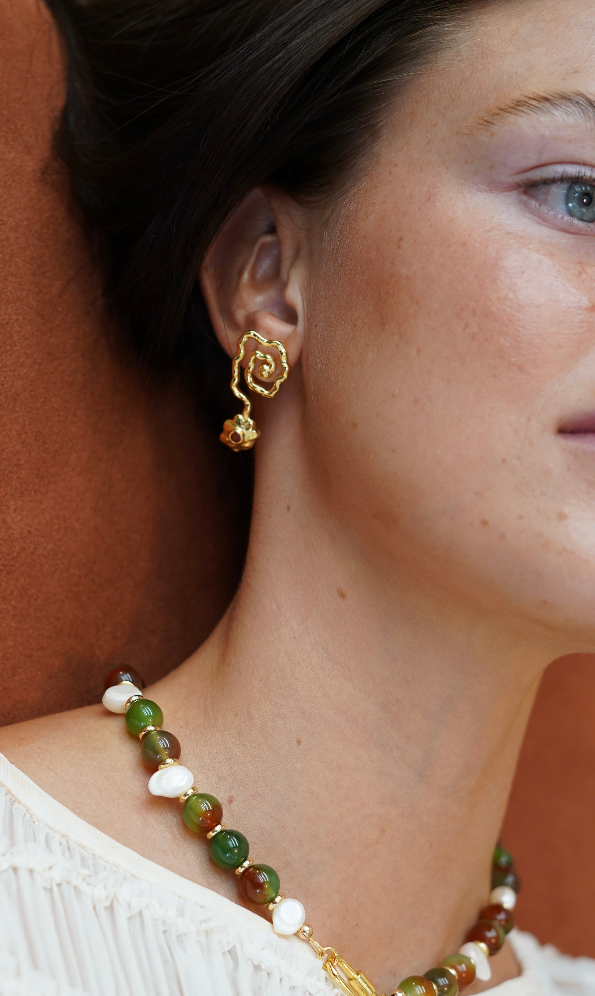 Hali Initial Necklace and Swirl Earrings Bundle