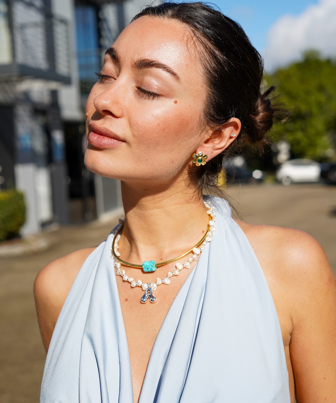 SILVER Pearl Initial Necklace