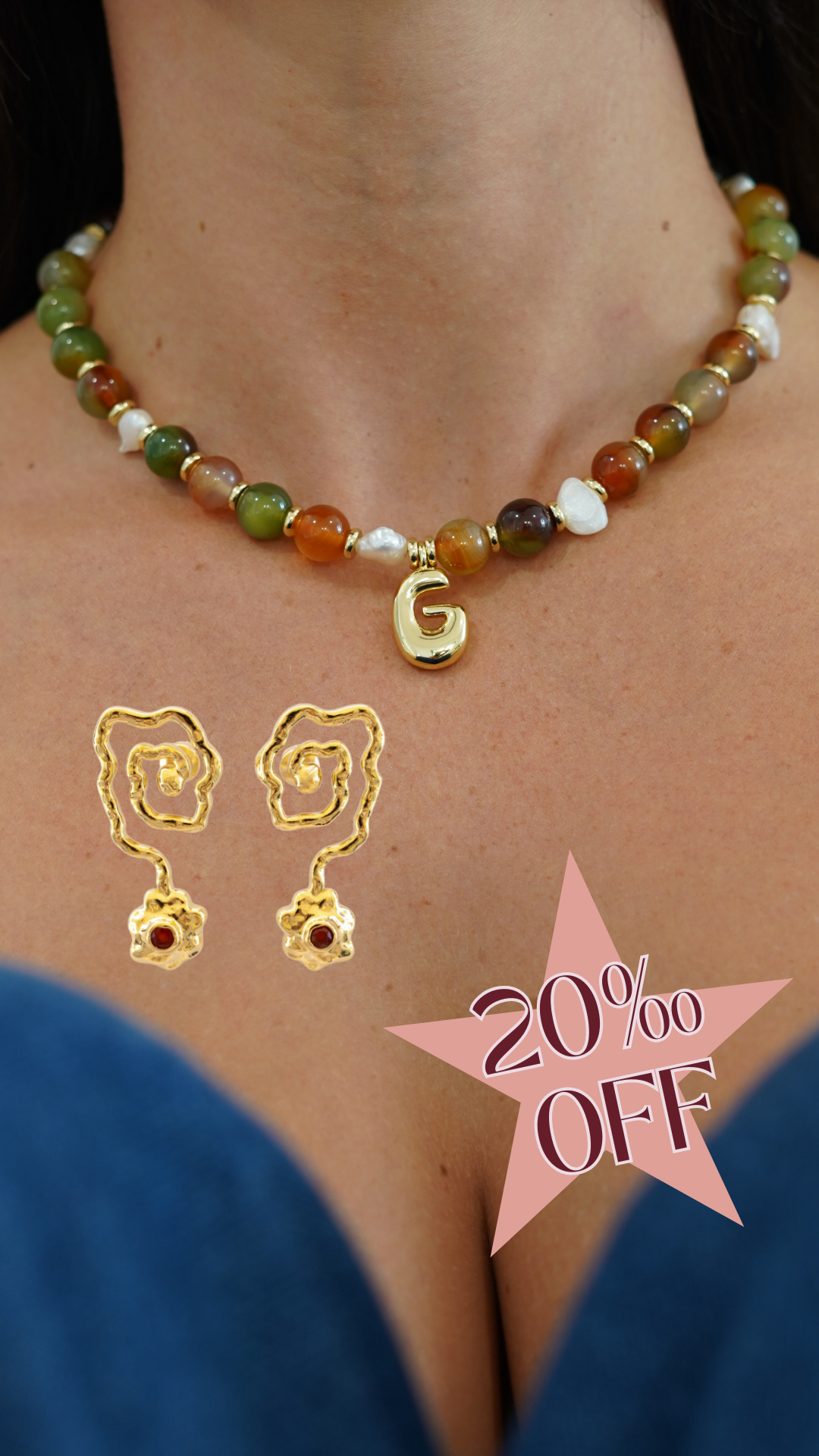 Hali Initial Necklace and Swirl Earrings Bundle