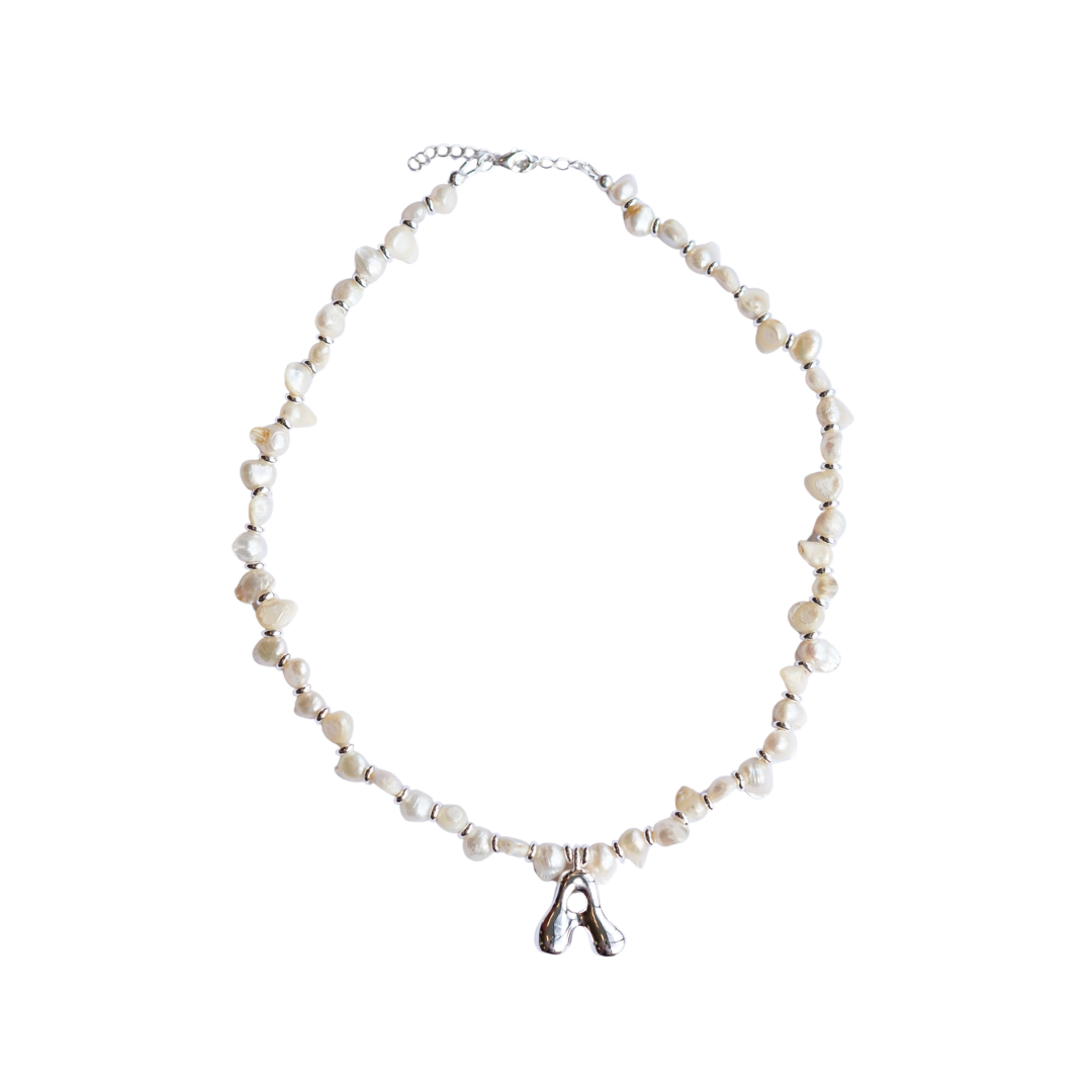 SILVER Pearl Initial Necklace